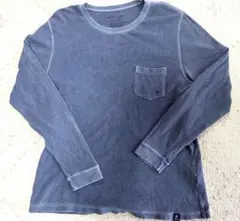 ダークブルー 長袖カットソー 胸ポケット付き