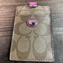 【ジャンク品】COACH パスケース ブラウン・ピンク【表面割れ汚れあり】