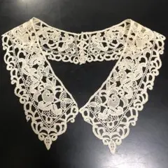 アンティーク　つけ襟　手作りレース編み　ヴィンテージ　希少　一点物　アイボリー