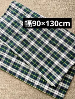 90×130緑と白のチェック柄コットンサッカー生地