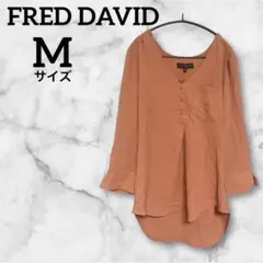 匿名配送❣️FRED DAVID【M】オレンジ Vネックシャツ スリット 裾長