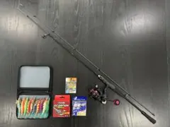 6点海釣りセット・2ピースロッド210cm&2000番リール・イカエギ10個他