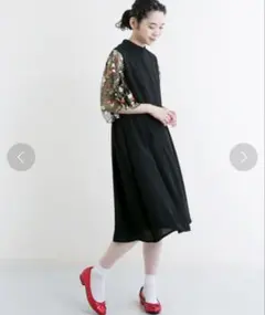 merlot plus 花刺繍レーススリーブ　ワンピース　オケージョン　結婚式