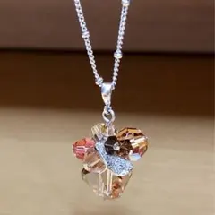 ★☆美品 花モチーフ クリスタル ビーズ ネックレス シルバーチェーン★☆
