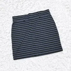 【LOWRYS FARM】　ミニスカート　（Ｍ）　ボーダー　ストレッチ　グレーのサムネイル