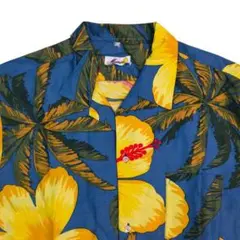【Mango】ヴィンテージスタイル アロハシャツ 半袖 ハイビスカス ヤシの木のサムネイル