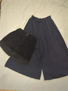 パンツセット 　ガウチョ　 プリーツデザイン　とハート柄　ショートパンツ　キッズ