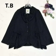 T.B センソユニコ 変形ジャケット タックデザイン ストライプ ブラック