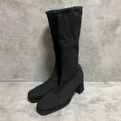 訳あり ロングブーツ（23）ストレッチ チャンキーヒール ブラック シンプル