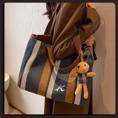 【グリーン系】Kロゴ❤️ྀིストライプ／ショルダー紐付き トートバッグ #4