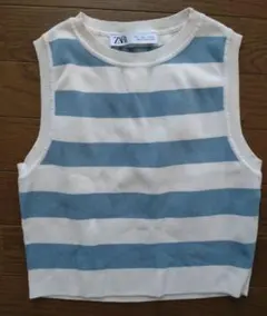 ZARA クロップド　タンク　ニット　ボーダー　水色