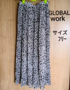 GLOBAL WORK 　レオパード柄シフォンプリーツスカート　フリーサイズ