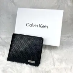 【展示品未使用】Calvin Klein ブラックレザー二つ折り財布