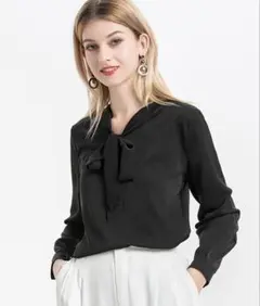 新品タグ付き　ボウタイ襟長袖ブラウストップス　スマイルオーキッド　L