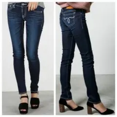 moussy パウダースキニー ダークブルーデニムパンツ25