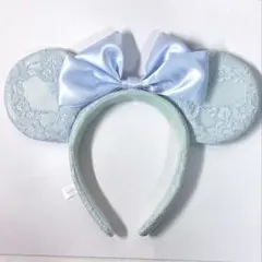 ディズニー　カチューシャ　水色レース