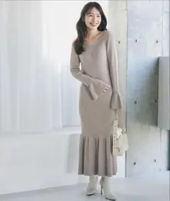 coca ベージュ ニットワンピース ロング