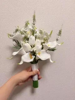 造花　ブーケ　ホワイトユリとチューリップのブーケ