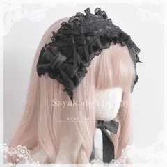 ♡ Princess rose フリルレースリボンヘッドドレス black ♡
