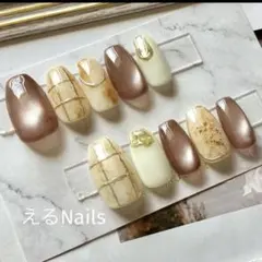 SALE83.オーダーネイルチップ チェック ニュアンス マグネット 卒業式