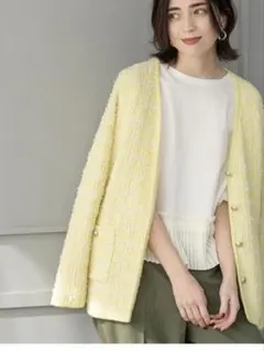 オペークドットクリップ ツイード風 ニット カーディガン M