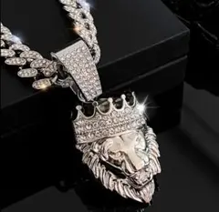 高級　ネックレス　ライオン　クラウン　ゴージャス　シルバー　チェーン50cm