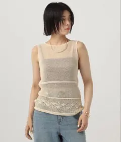 早い者勝ち❤️BAYFLOW 透かし柄ニットベスト タンクトップ ニットベストのサムネイル