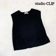 【スタジオクリップ】Vネック ニットベスト プルオーバー 黒 (Ｆ) シンプル