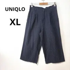 UNIQLO XL リネンコットン ワイドパンツ ストライプ クロップドパンツ