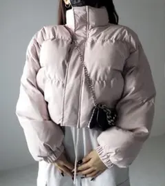 フェイクレザーショートパファー中綿ジャケット me+em select ピンク