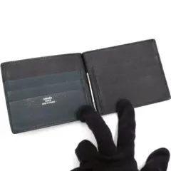 エルメス ポーカーGM ネイビー マネークリップ グリーン　二つ折り財布のサムネイル