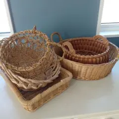 天然素材 　ラタン　バスケットセット　5個