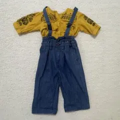 イエロー刺繍入りオーバーオールセット 90cm 女の子