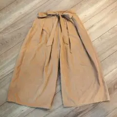 140 スエード調　キャメル ワイドパンツ リボン付き　ガウチョ