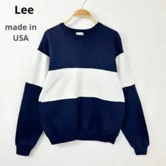 90年代 美國製 Lee 撞色 拼接 衛衣 海軍藍 白色 S8