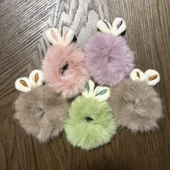 ウサギ耳ファー素材ヘアゴム5個セット