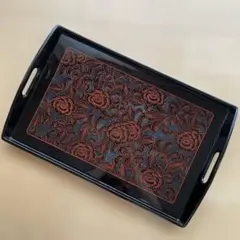篤*姫様 鎌倉彫？のお盆・タテ：316mm✖️ヨコ590mm 花の彫物(菖蒲・牡