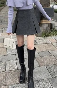 【GRL】インパン裏地付ボックスプリーツフレアミニスカート