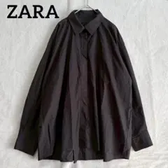 ZARA ザラ オーバーサイズ 長袖コットンシャツ ブラウン L 茶 メンズ