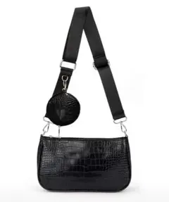 ブラック クロコダイル型押し ショルダーバッグ