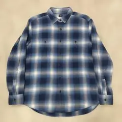 ユニクロ オンブレチェックシャツ シャドーチェック L ブルー