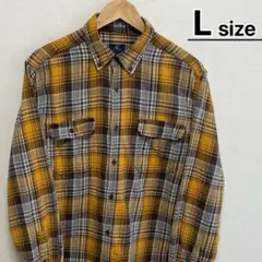 USA古着　フランネルシャツ　L　チェック柄　イエロー　黄色　ボタンダウン　長袖