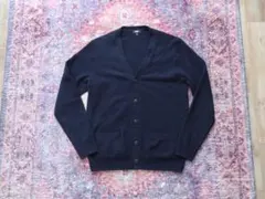 ★人気 UNIQLO プレミアムラムＶネックカーディガン ネイビー L ユニクロ