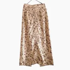 ZARA 花柄 ロングスカート サテン オレンジ 光沢 XS 総柄 スリット
