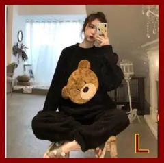 【残り３点】パジャマ　ルームウェア　レディース　L くま　ブラック　韓国