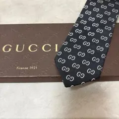 美品 GUCCI グッチ ネクタイ シルク ブラック 黒 GG柄 総柄 ダブルG