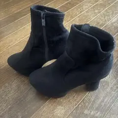 ブラック スエードプラットフォームブーツ L