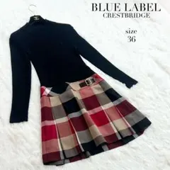 【BLクレストブリッジ】クレストチェック切替リブニットワンピース☆フレア☆36￼