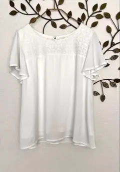 any SiS ホワイト レース付き 半袖ブラウス Lサイズ