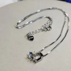 ネックレス　クリア＆ブルーCZ SILVER 925ハートネックレス